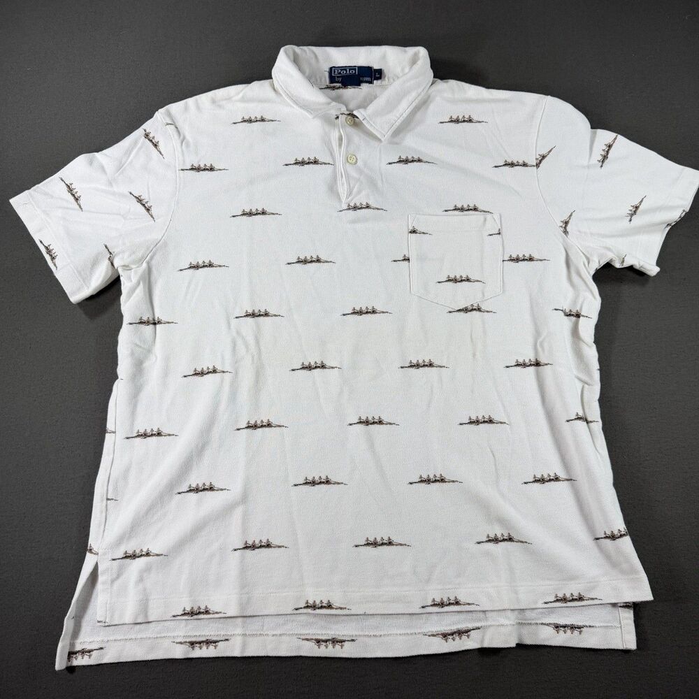 Vintage Polo Ralph Lauren shirt Mens Large White Rowing AOP Ivy League kayak